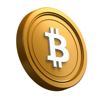 Geneigte Bitcoin BTC Münze als grafisches Element im Hero-Bereich