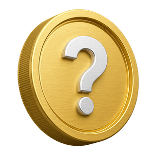 Dekoratives 3D-Element auf der FAQ-Seite in Form einer Goldmünze mit Fragezeichen